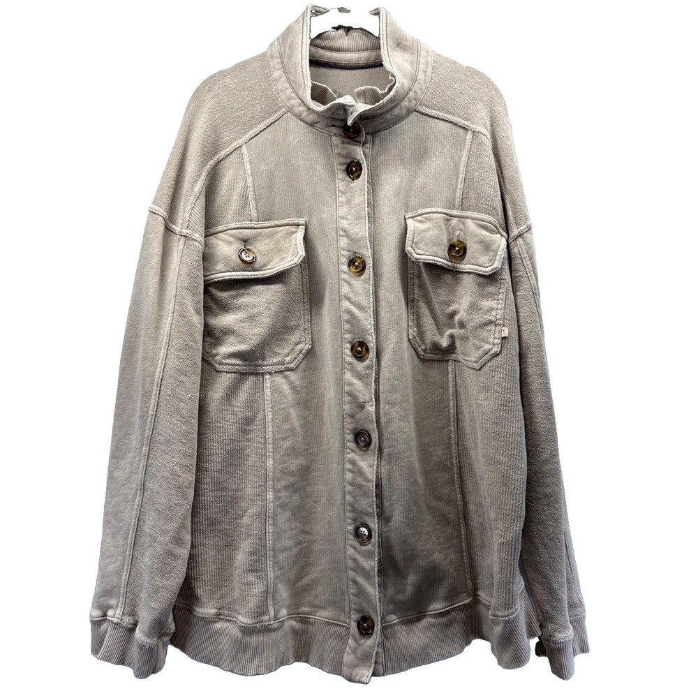 PILCRO Womens Top Size XL Beige Minimalist Button Up Pockets Long Sleeves Cotton